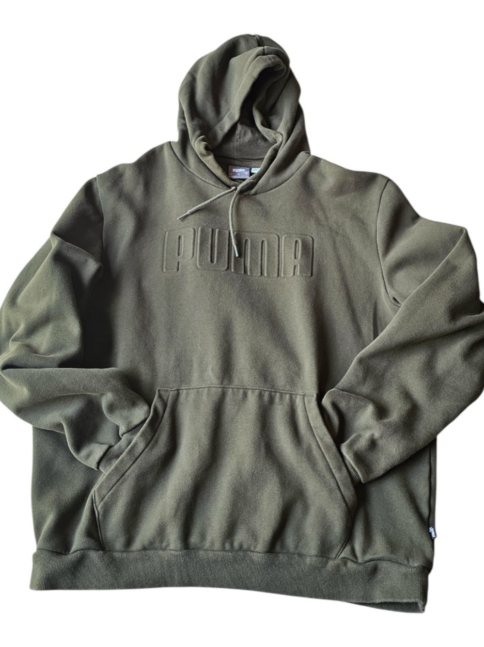 Puma Embossed Logo Hoodie XL Olive Green Athleisure Streetwear
